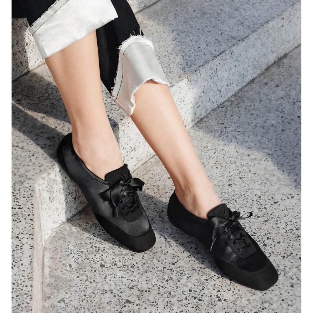 VIVAIA Cristina Black Satin Square Toe Lace Up Sneakerina EU 38 US 7 NEW